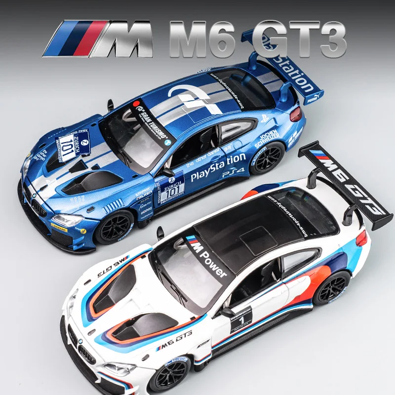 1:24 BMW M6 GT3 Alloy Sports Car Model Diecasts Metal Toy Racing Car Model Simulation Sound and Light Collection Childrens Gifts