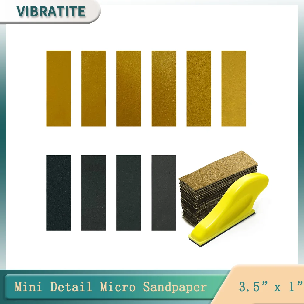 3.5”x 1” Mini Detail Micro Sandpaper Assorted Grit 60-2000 with 101 Pcs for Craft Wood and Small Space Polish Sanding Works