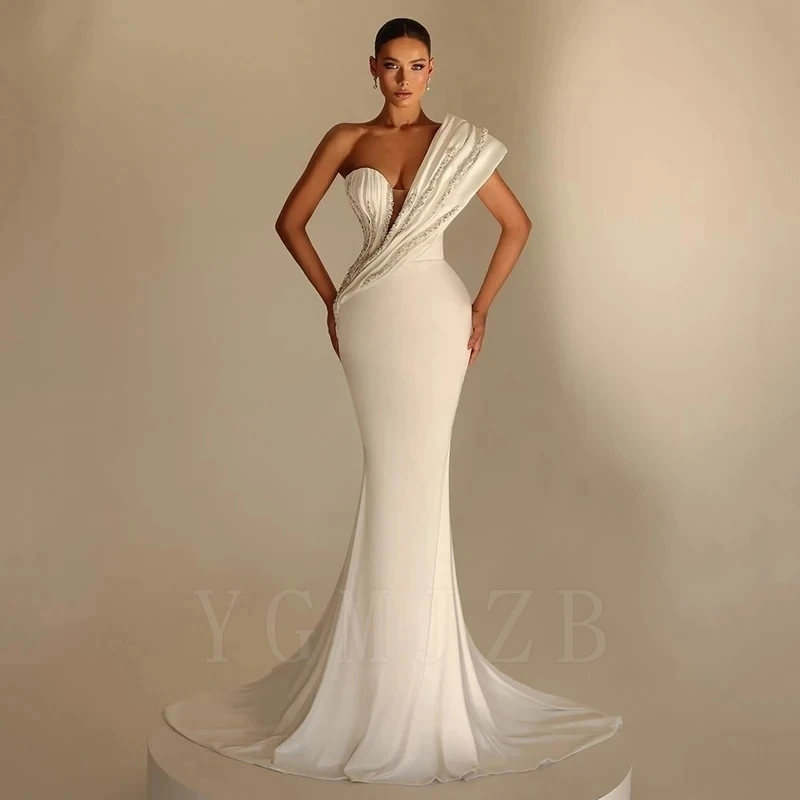 어깨 웨딩 드레스 2025 신부를위한 인어 스타일 파란색 공식 파티 가운 신부 가운 Vestido De Noiva 맞춤형