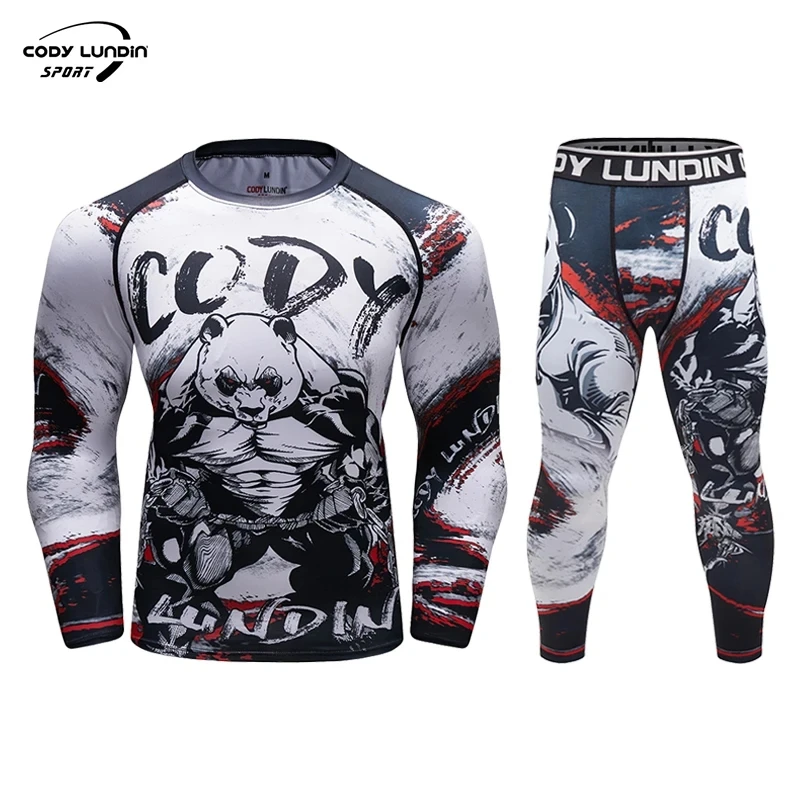 Cody Lundin Men Sport MMA Rashguard Jiu Jitsu Jersey+Pants Fitness Bjj Boxing Set Gym Rash Guard Fightwear Sportsuit Boxeo