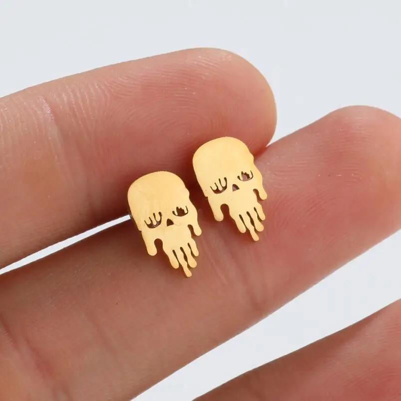 Fancy Cartoon Flatback Skull Stud Earrings For Women Small Stainless Steel Gold Plated Elf Ears Vintage Earrings Accessories