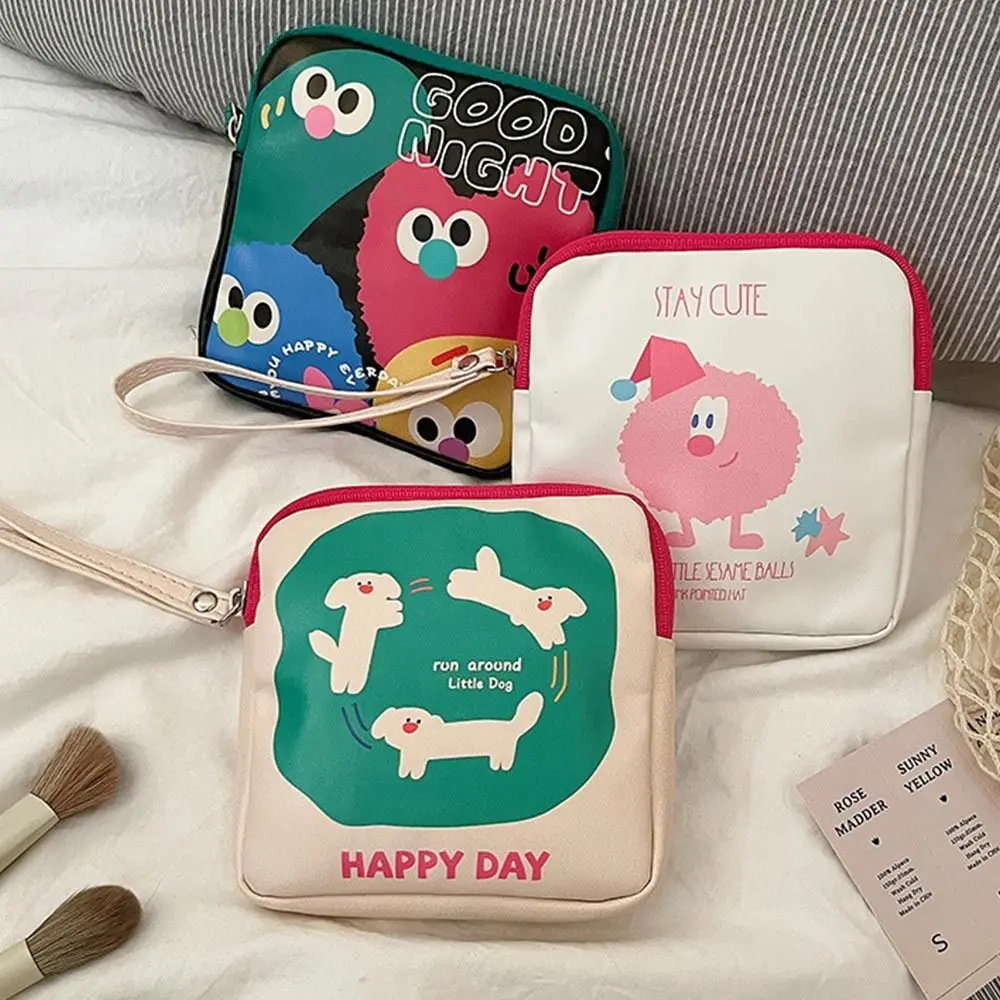 

Waterproof Sanitary Napkin Storage Bag Makeup Bag Large Capacity PU Cosmetic Bag Reusable Data Cable Storage Bag