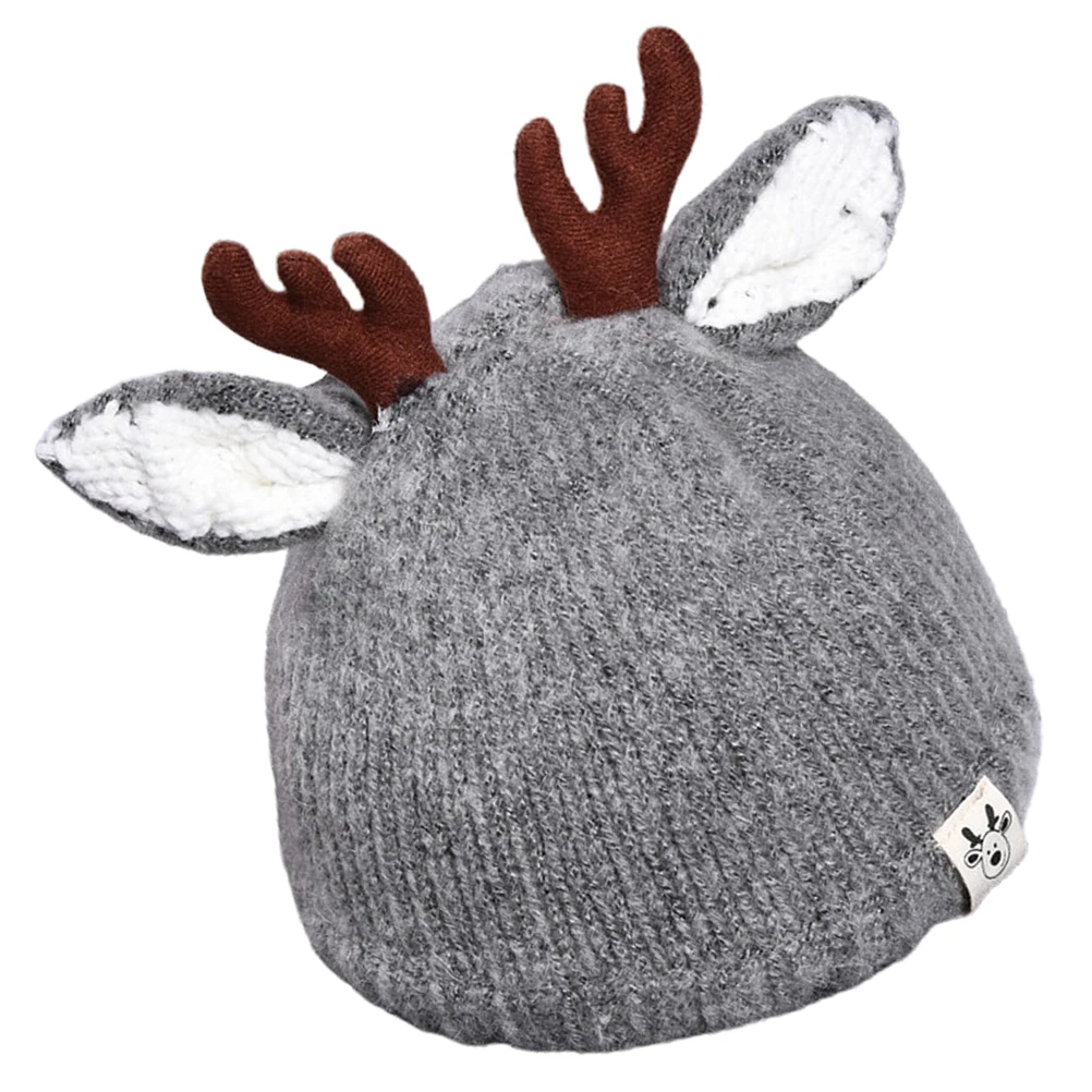 

Baby Antler Warm Knitted Woolen Hats Grey Newborn Kids Clothing Safe Healthy Durable Winter Baby Hat Kids Knitted Hat