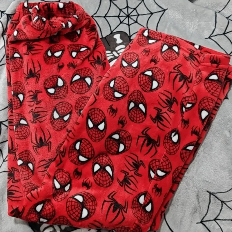 Hello Kitty SpiderMan Flanell Beliebte lässige, lockere Cartoon-Pyjamas, warme, bequeme Hosen, lässige Heimhosen für Herbst und Winter