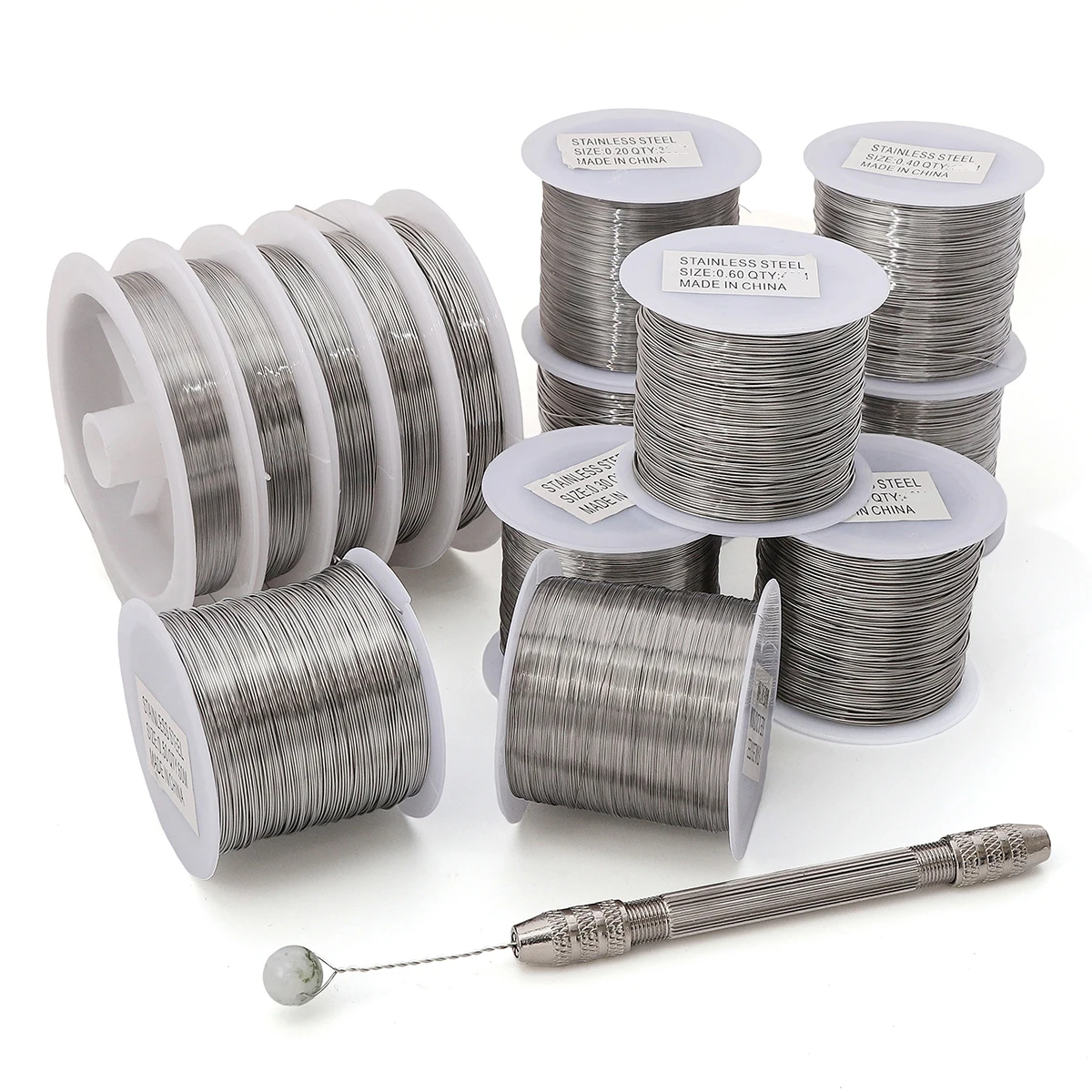 1 rollo de alambre de acero inoxidable, alambre para abalorios hecho a mano, tamaño 0,20.30,40,50.6mm para hacer joyería DIY, alambre de encuadernación, cable de ruleta T