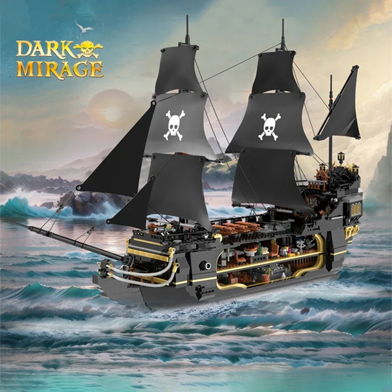 

2900PCS Dark Phantom Pirate Ship Building Blocks Classic Ghost Ship Model Bricks Set With Light Mini Dolls Kids DIY Toys Gifts