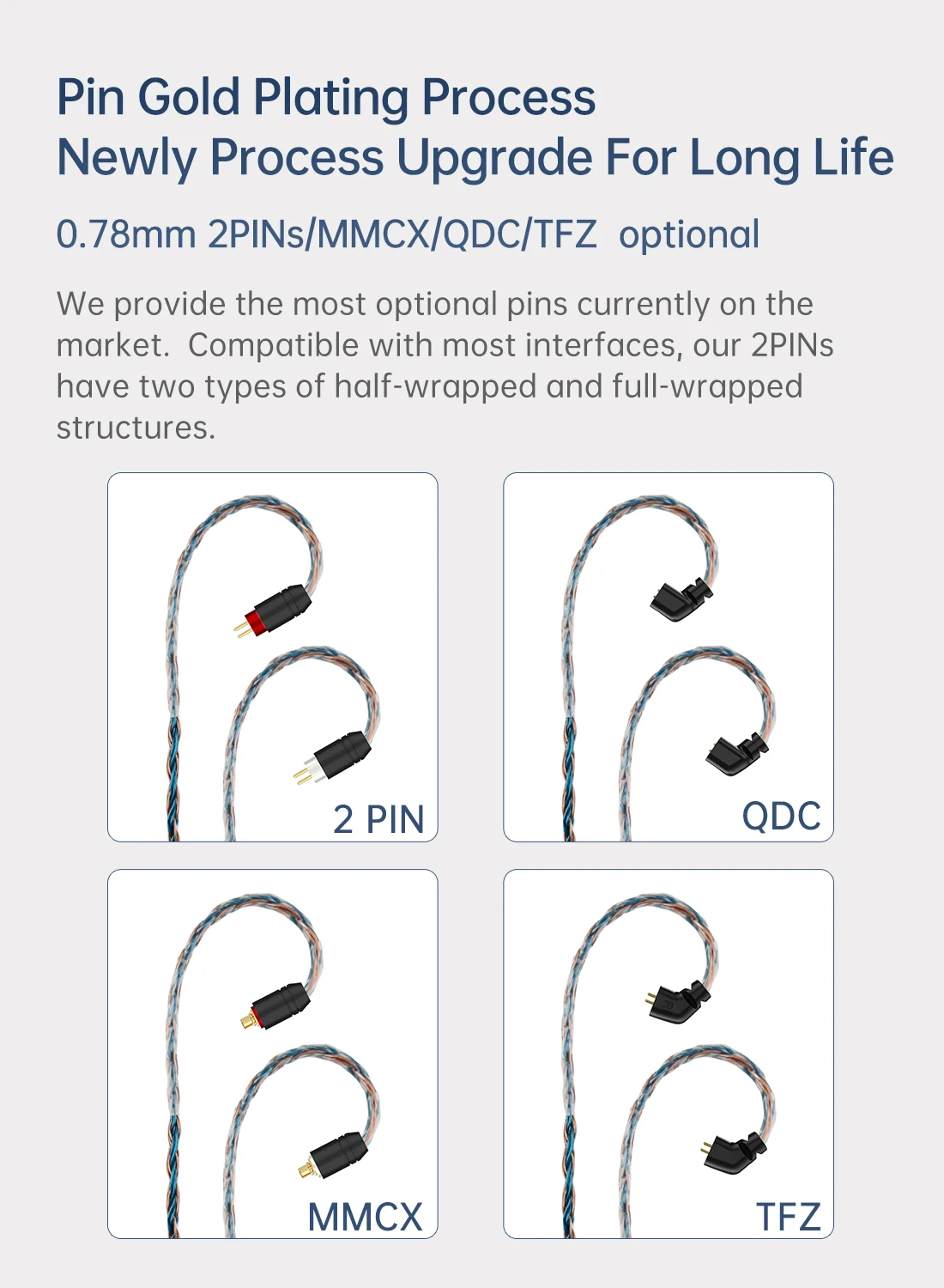 Kbear st16 cristal 16 núcleos cabo de atualização 5n único cobre banhado a prata 2pin/mmcx/qdc fones de ouvido conector para ks1 star river lagark