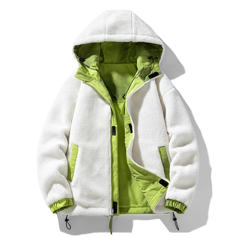 2-sided Fleece Jacket Men's Winter Casual Windproof Waterproof Polar Fleece Warm Parka 2024 Outdoor Ski Cold-proof Hooded Coat