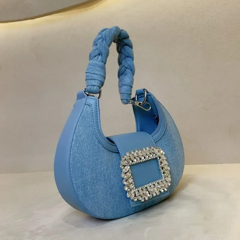 

Women's 2023 New Fashion Korean Denim Canvas Rhinestone Handbags Protable Mobile Shoulder Underarm Bag Female Tide 8AB265