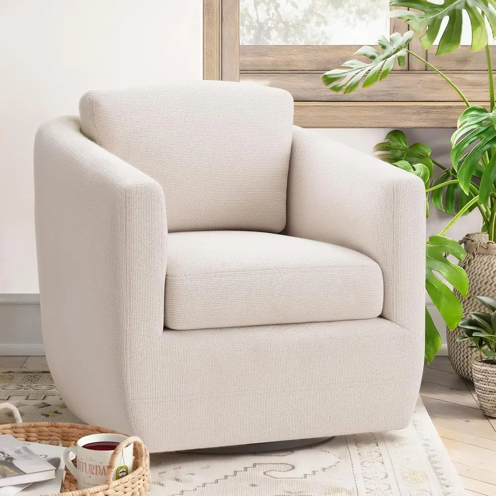 360° Swivel Accent Armchair with Pillow, Fully Assembled, Living Room Sofa, No-Sag Seat, Sturdy Metal Base, Suitable for Bedroom
