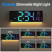 LED Digital Wall Clock With Remote Control 16 Inch Alarm Night Light Mode Automatic Brightness Date Automatic Temperature