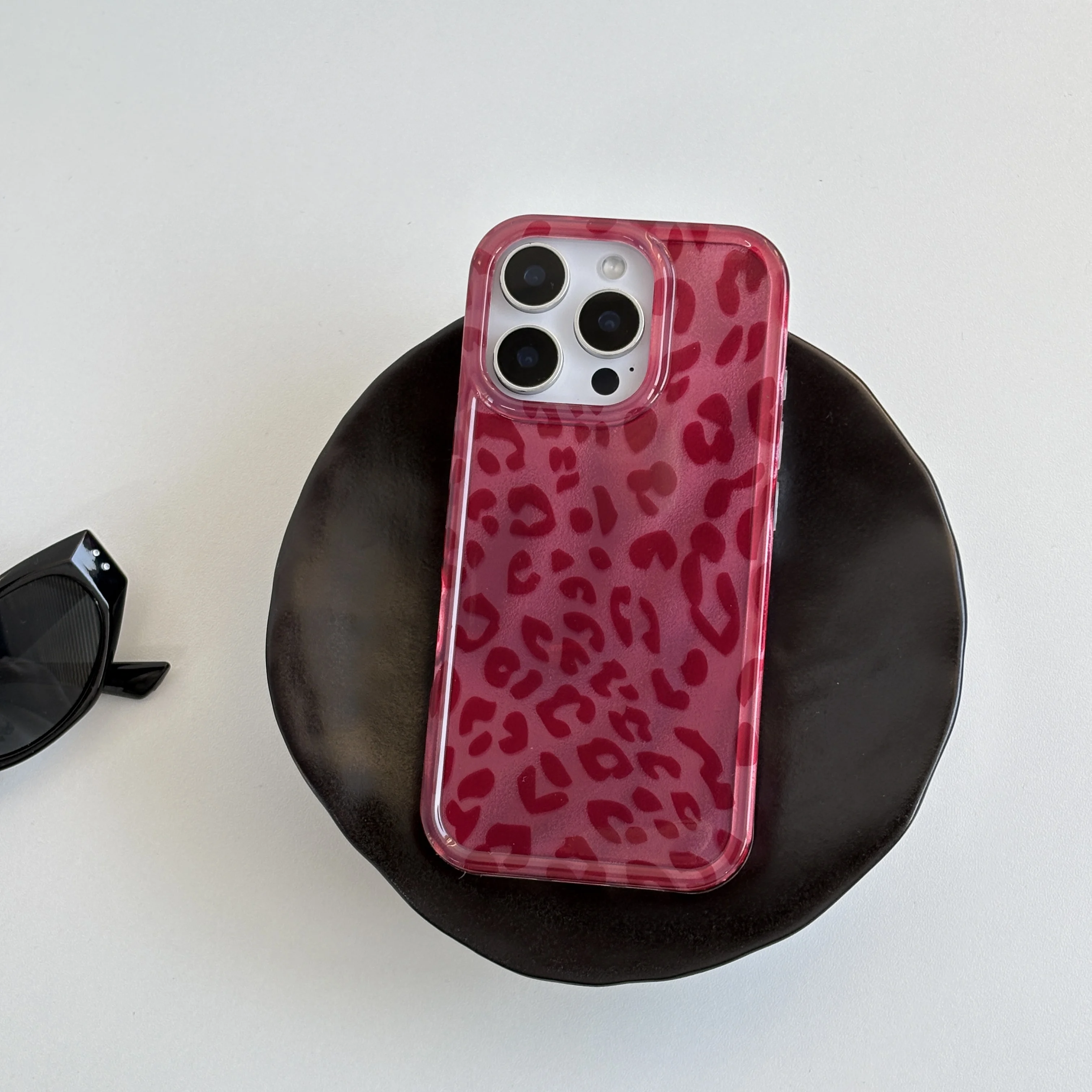Fashion Chic Wine Red Leopard Print Lucky Color Fine Flash Glacial Texture Cover Case for iPhone 12 13 14 15 16 17 Pro Max
