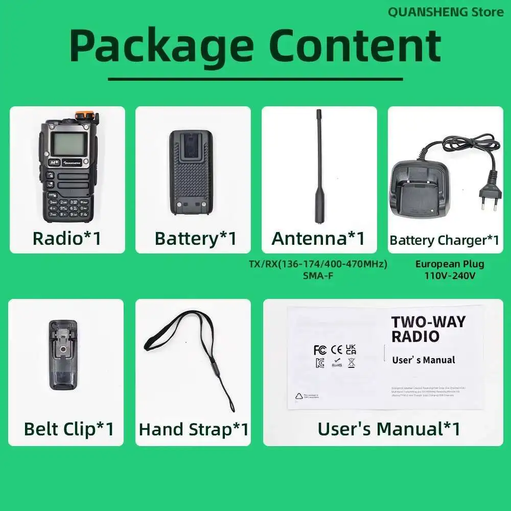 Quansheng UV-K6 Walkie Talkie Am Fm Communication Two Way Radio Receiver Ham Amateur Long Range Wireless Set Transceiver