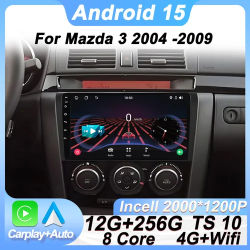 8 Core Android 15 Carplay para Mazda 3 2004 2005 2006 2007 2008 2009 Radio de coche reproductor Multimedia 2 Din estéreo GPS Wifi Autoradio