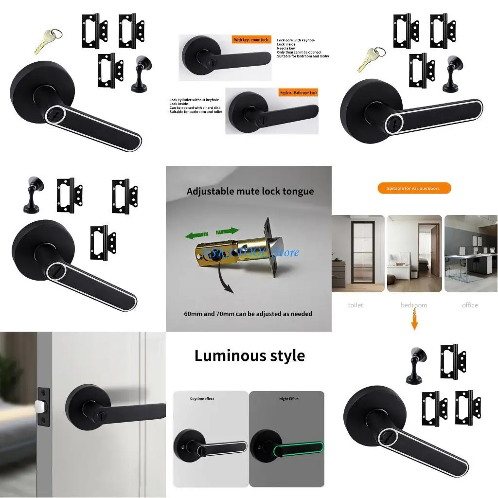 

L8RC Zincs Alloys Entry Door Lock with Door Stoppers & Hinges Heavy Duty Door Handle Lock
