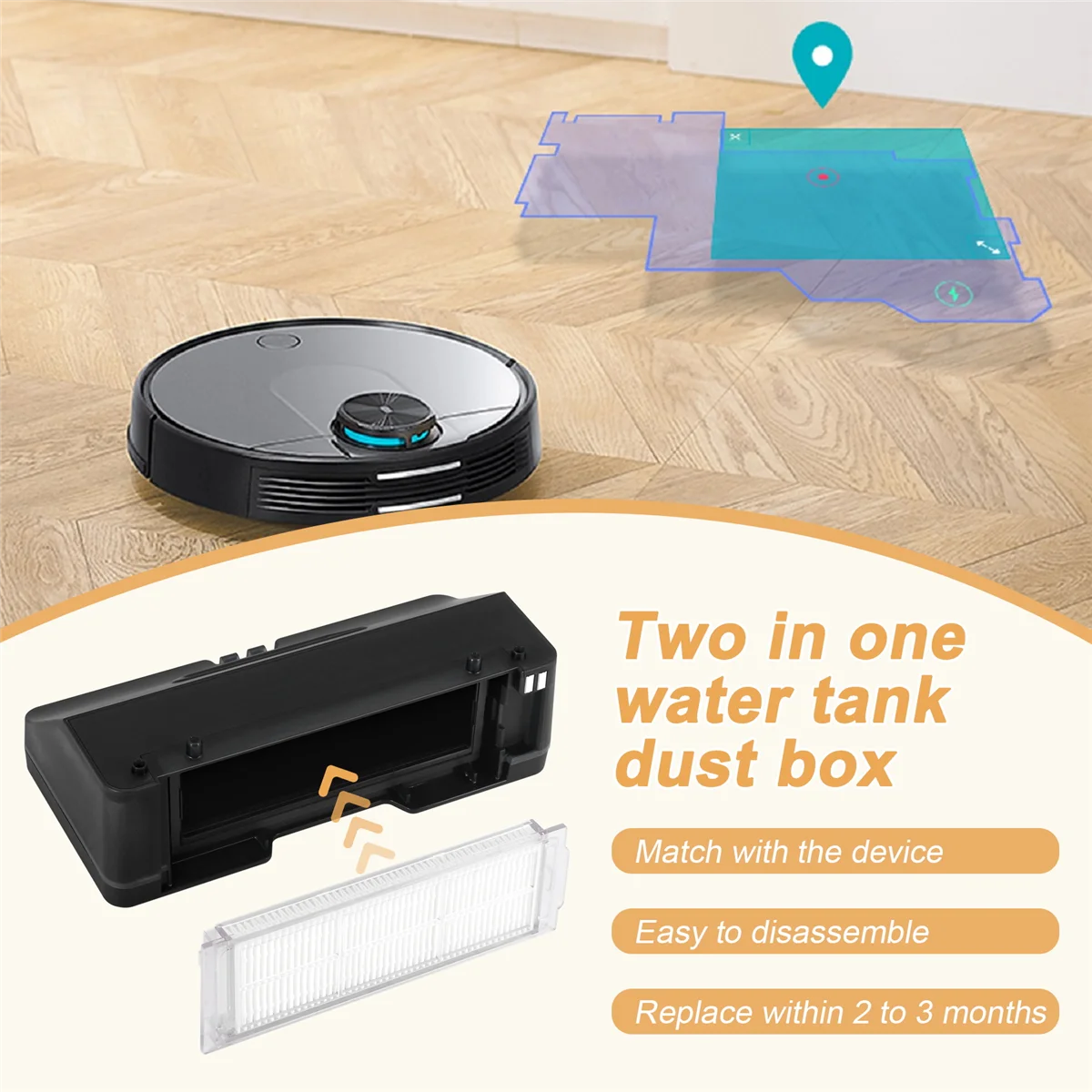 2In1 Water Tank Dust Bin Box for XiaoMi Mijia Robot STYTJ02YM MVVC01-JG for VIOMI V2 V2 Pro V3 V-RVCLM21B Sweeper