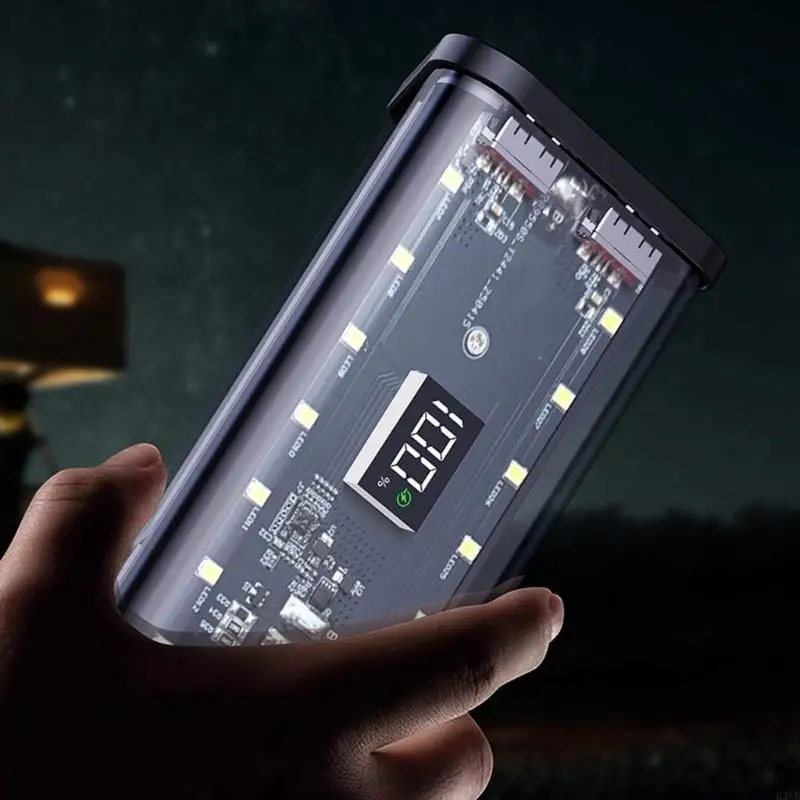 K3NB Transparent DIY Battery Box 6x18650 Batteries Removable Camping Light Case with Display Screen for Fast Charging