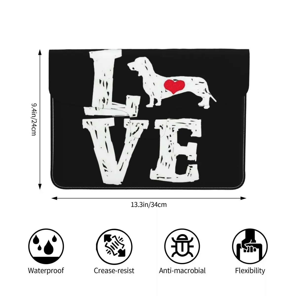 Dachshund Pattern Art PU Leather Horizontal Laptop Sleeve Shockproof Soft Lining Notebook Case 13 Inch
