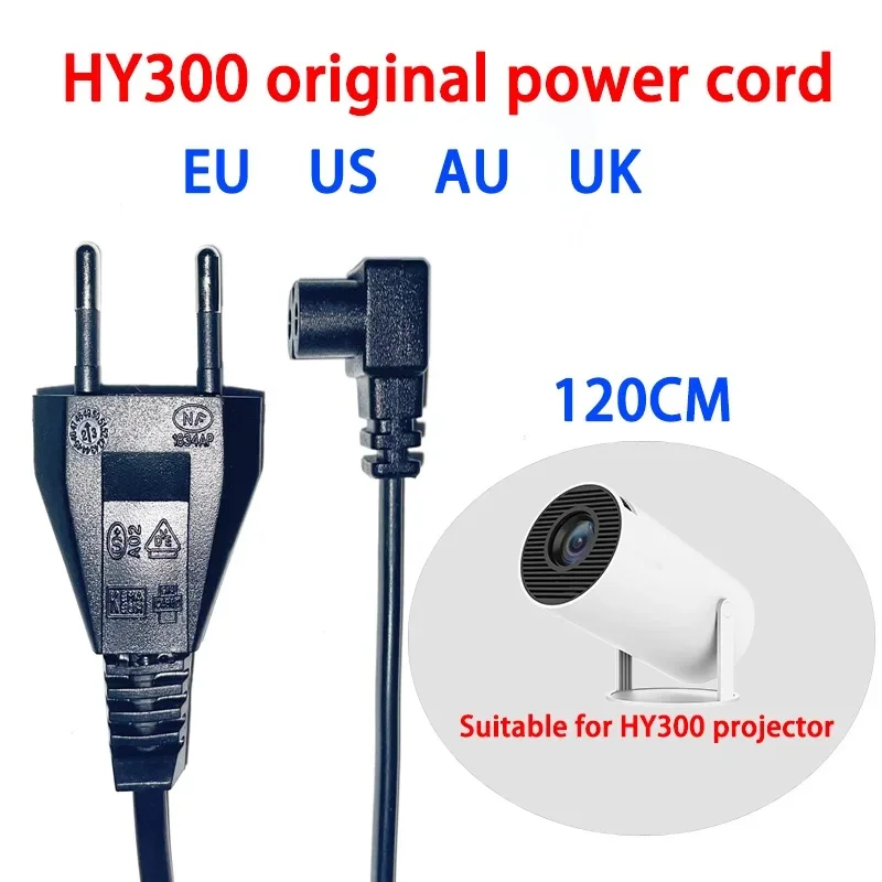 HY300 Projector accessories Original power cord 120cm, AC cable, cable charging cable EU plug US plug AU Plug UK Plug HY320