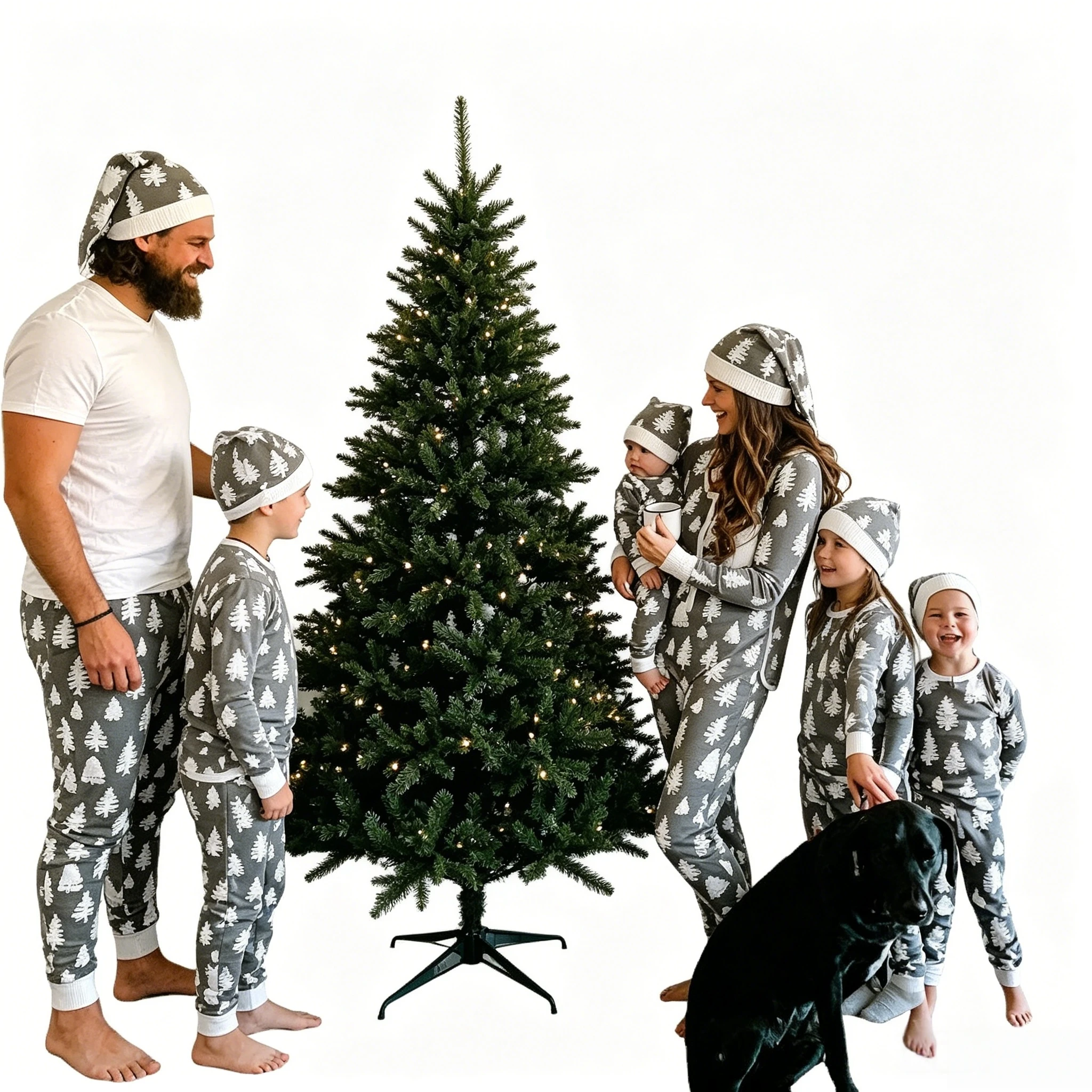 Merry Xmas Matching Pajamas Set Men Short Sleeve T-Shirt+Trousers Christmas Tree Print 2 Pcs Suit Women Baby Romper Family Look view 4