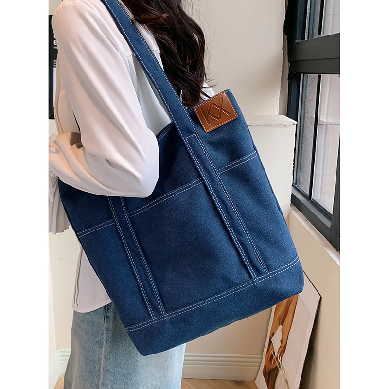 

Fashion Large Capacity Commute Denim Canvas Bag Women's 2024 New Casual All-matching Shoulder Bag Popular Simple Underarm Bag