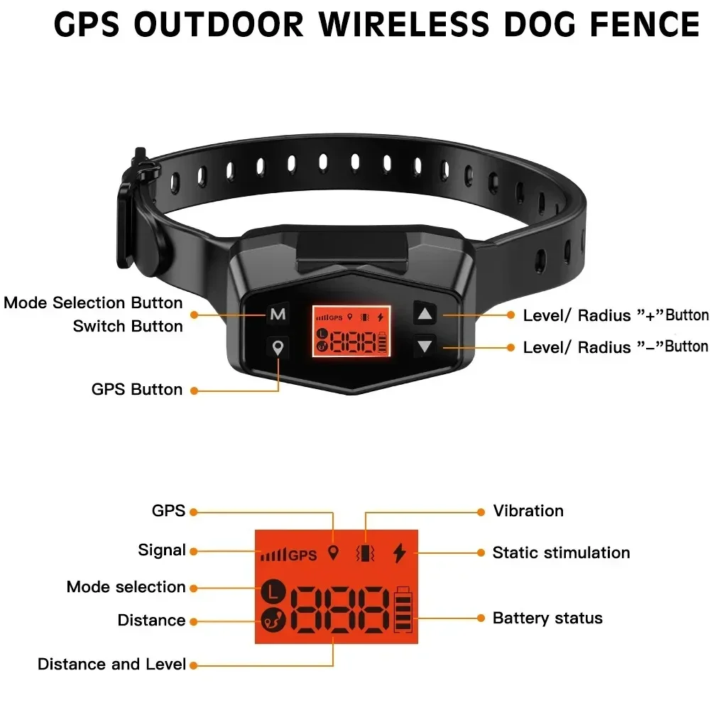 

GPS Wireless Electric Dog Fence, Safe Easy Setup Outdoor Dog Containment System Electric Shock Dog Training Collar Anti Run Away