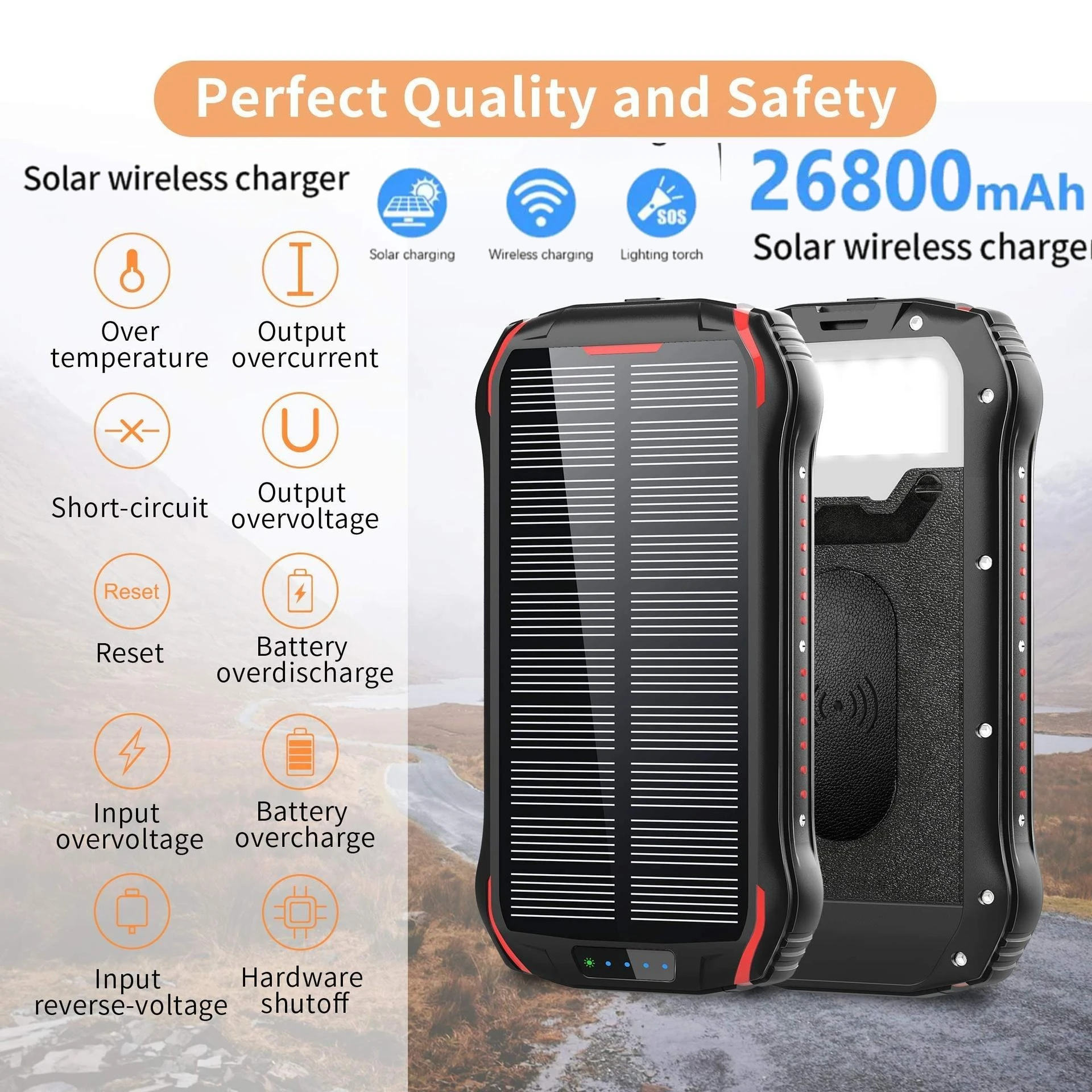 

Солнечная батарея 50000 мАч 10 Вт Беспроводное быстрое зарядное устройство для iPhone 14 13 pro Xiaomi Outdoor 3 USB Powerbank с фонариком для кемпинга