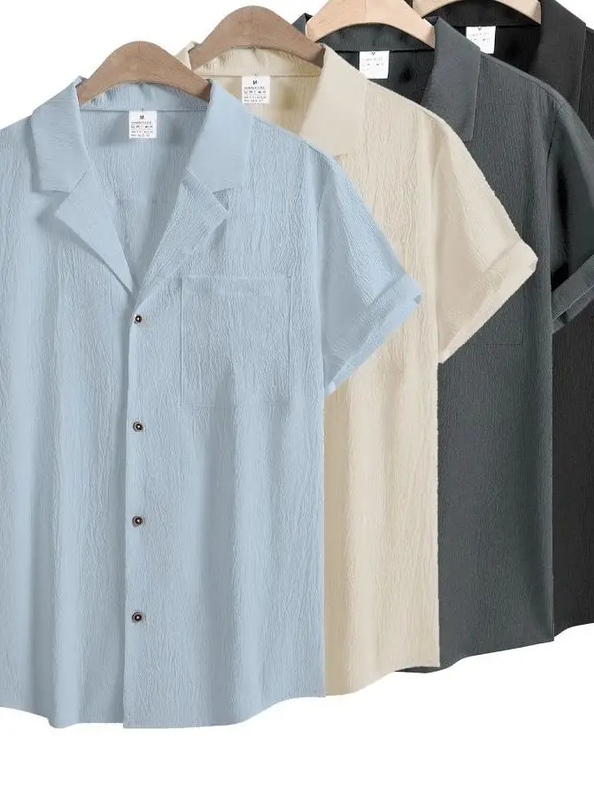 

Men's Color Button up Shirt Short Sleeve Fashion Urban Style Polyester Fabric Easy Care Treatment Standard Fit Short Sved