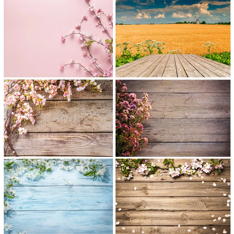 

SHENGYONGBAO Spring Flowers Petal Wood Plank Photography Backdrops Wooden Board Photo Background Studio Props Decor MHZ-03