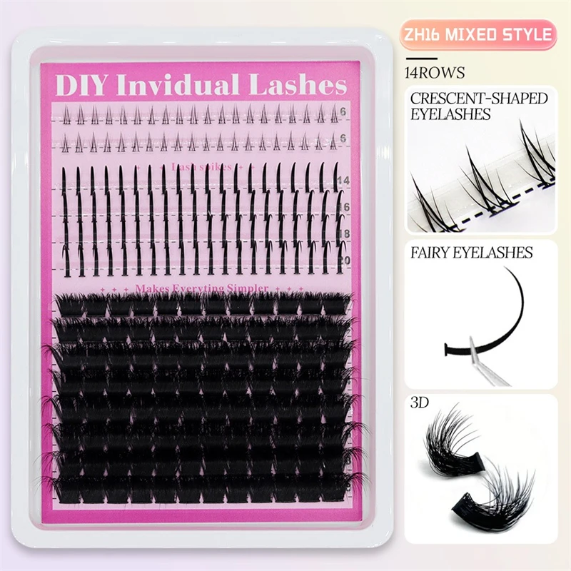 14 rangées 3D croissant-forme D Curl sans coupe réaîné fée supérieure et inférieure 3 Styles ensemble complet de cils