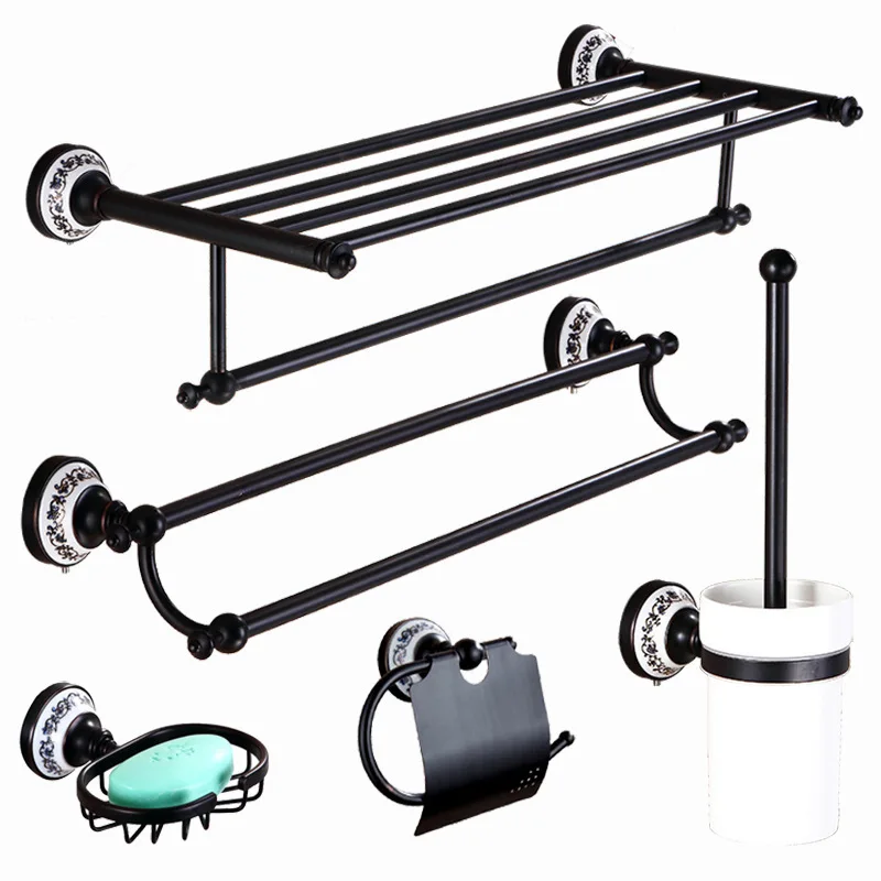 

All Copper Black Towel Rack Set Blue and White Porcelain Bathroom Pendant Kit Bathroom Towel Rack