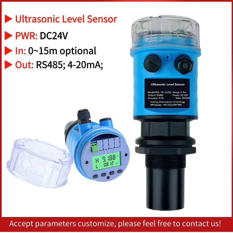 

4-20mA output integrated sensor level meter silo level measurement digital display water ultrasonic level sensor