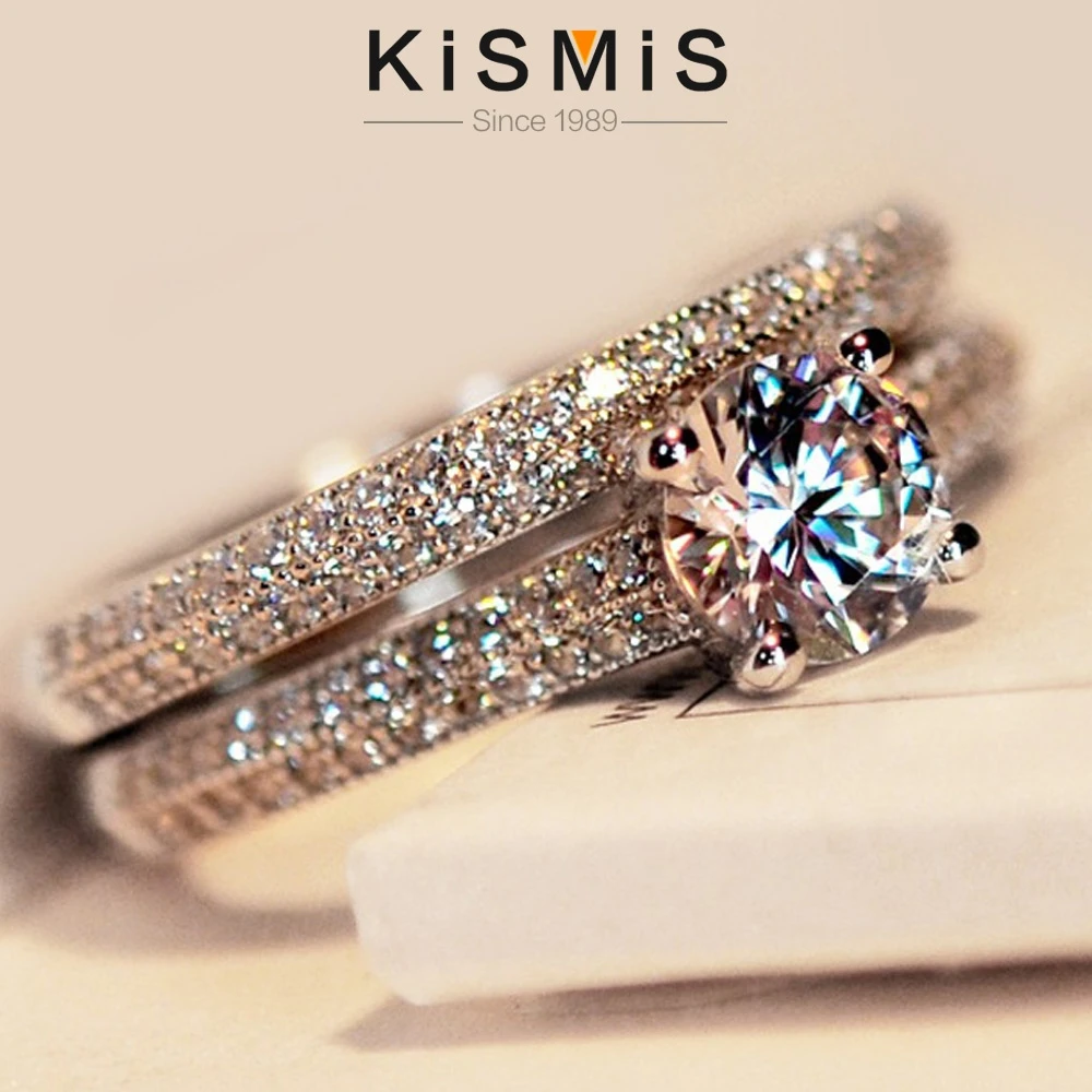 Wedding Ring, Excellent Round Brilliant Engagement Ring Band Set Large Design Kismis Accessories for Women Sizes 4 To 11