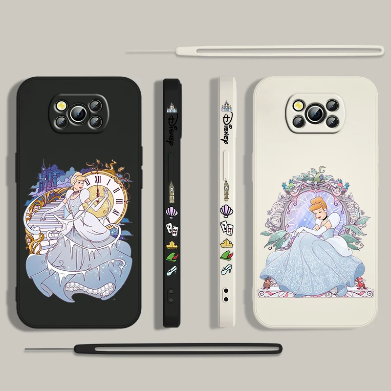 Cinderella Disney Princess For Xiaomi Poco Cover For X4 X3 F4 NFC M6 M5 M4 M3 GT S Pro 4G 5G Liquid Left Rope Phone Case