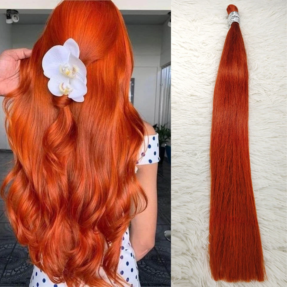 Cabelo humano em massa para trançar, extensão natural reta do cabelo, sem trama, cabelo remy virgem cru, gengibre vietnamita laranja, 350 #