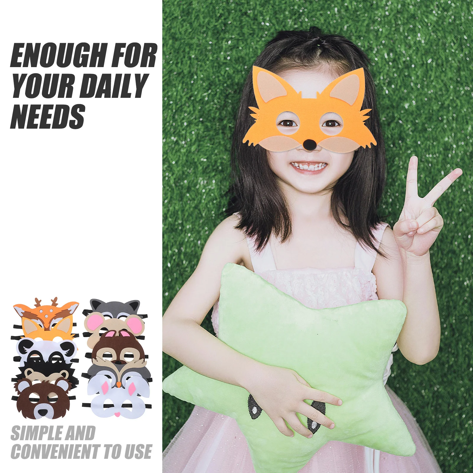 Felt Animal Masks for Kids 10 Pcs Cartoon Jungle Party Decorations Birthday Theme Photo Props Baby Shower Supplies