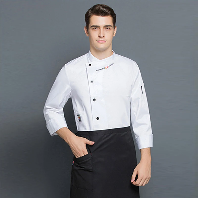 สีแดง Cook Uniform ร้านอาหาร Chef แจ็คเก็ตโรงแรมครัวเสื้อร้านกาแฟผู้ชายแขนยาว Overalls Catering ผู้หญิง Waiter Workwear