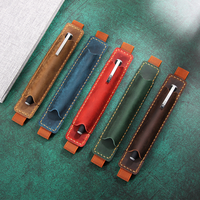 Head layer cowhide notebook with elastic band pen case, vintage handmade crazy horse leather pen,