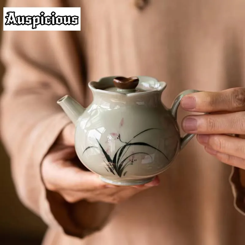 

160ml Retro Grass Ash Ceramics Teapot Hand-painted Orchid Art Tea Pot Creative Flower Mouth Kettle Chinese Tea Maker Pot Tea Set