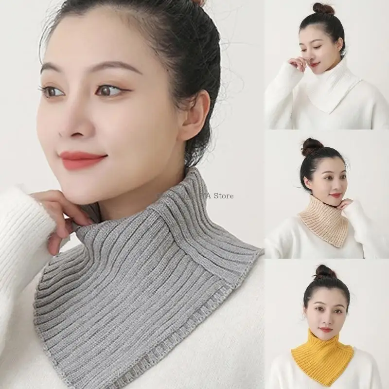 

Ribbed Knit Turtleneck Dickey Faux Collar Solid Color Detachable Windproof Scarf