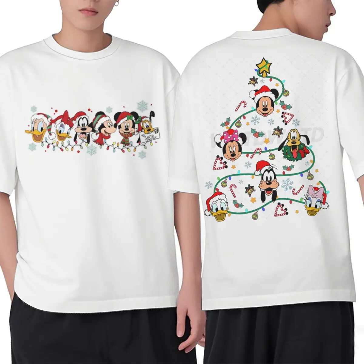 

Мужские футболки высокого качества из мягкого хлопка Футболка Микки и друзья Рождественские огни Рождественская футболка с героями мультфильмов Рождественская праздничная одежда