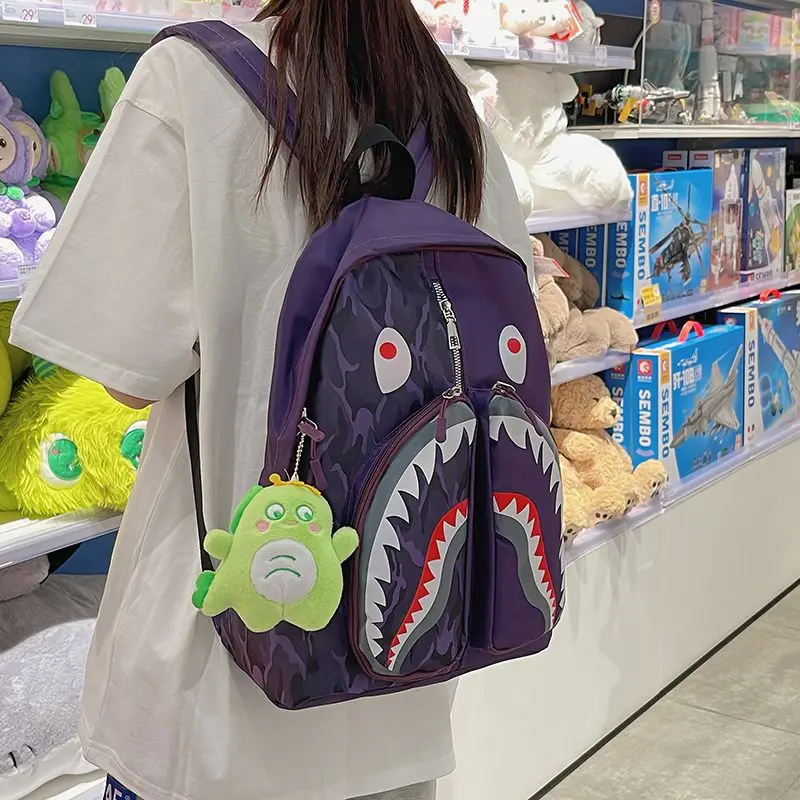 

Unisex Boy Grils Waterproof Back Packs Bookbag Funny Shark Prints Backpacks College Student Anime Designer School Travel Bags