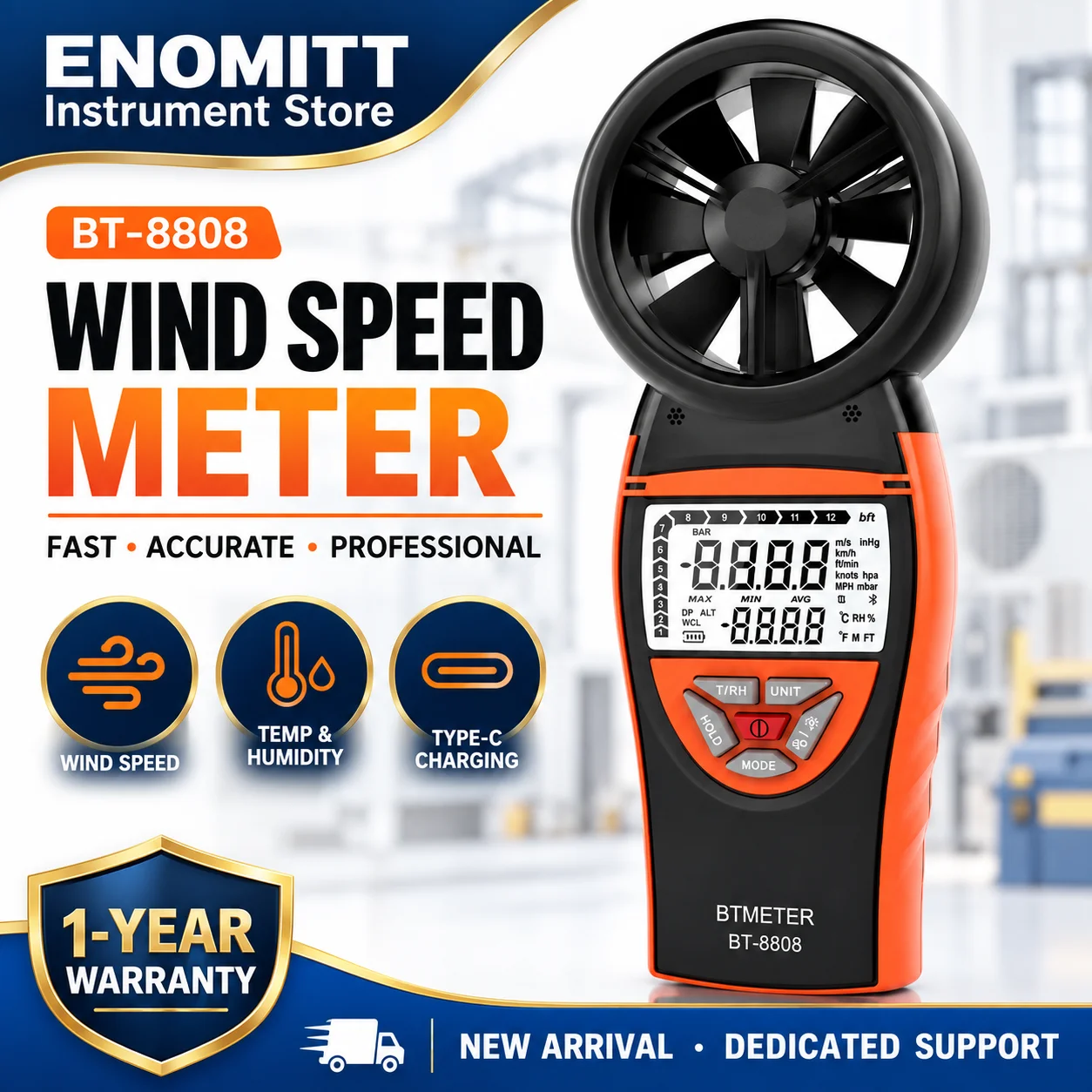 Handheld Anemometer Wind Speed CFM Meter for HVAC Outdoor, 1-65 MPH Airflow Tester with Temperature Humidity, 5 Units, MAX/MIN