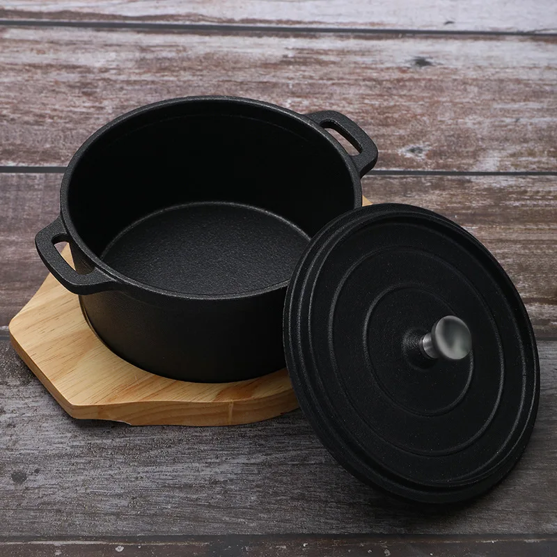 1Pc 10Cm Traditional Cast Iron Dutch Oven with Lid Double Thickened Handle for Slow Cooking Barbecue Pasta Kitchen Tool