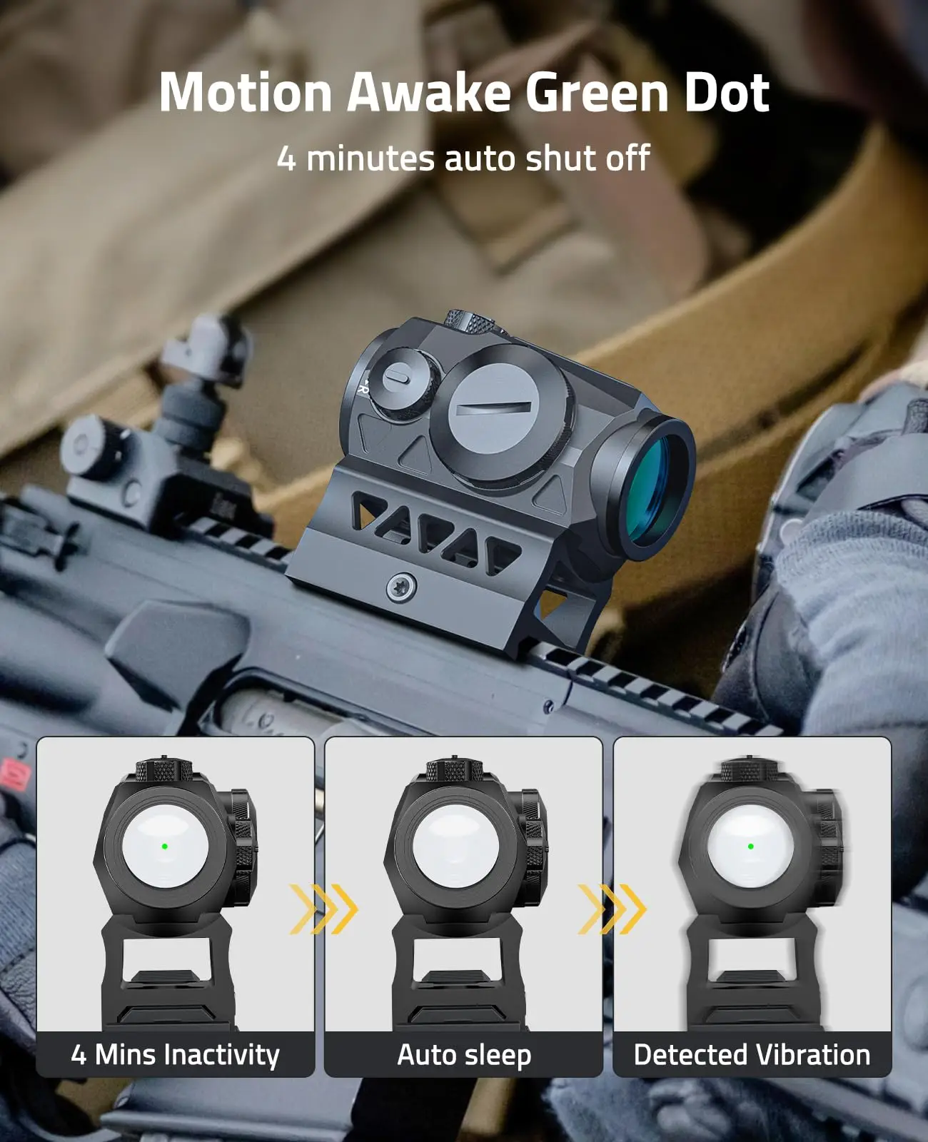 

Hunting Red Dot Sight 1x20mm 2 MOA Compact Optics Motion Awake 10 Brightness Co-Witness Riser Low-Profile Mount for Picatinny