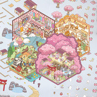 Scenery Stickers - Cherry Blossom Onsen Sake House Miniature World 3D Stereo Hut, Stress-Relieving DIY（ Anime Worlds Store）
