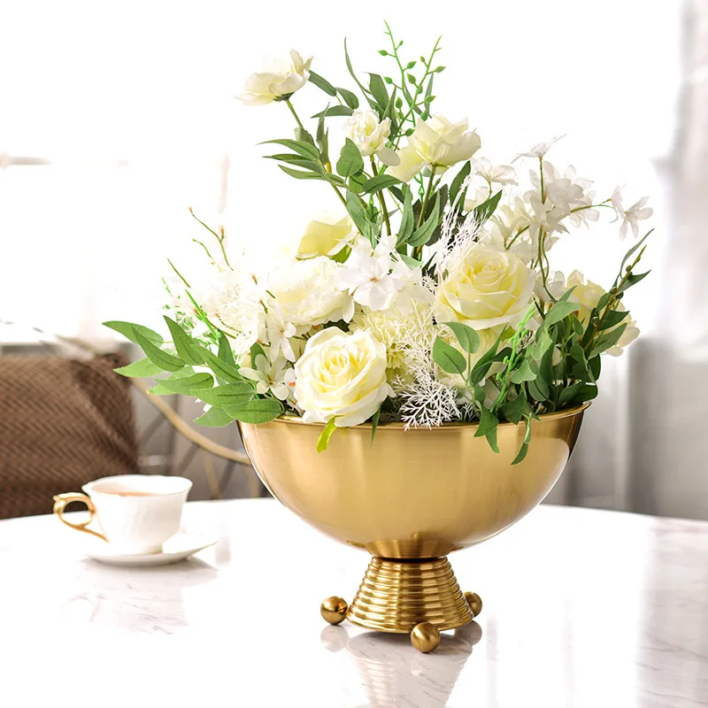 Metal Flower Pot Golden Bowl Vase Arrangement Handicraft Ornament Retro Storage Tray Home Decoration Succulent Planter