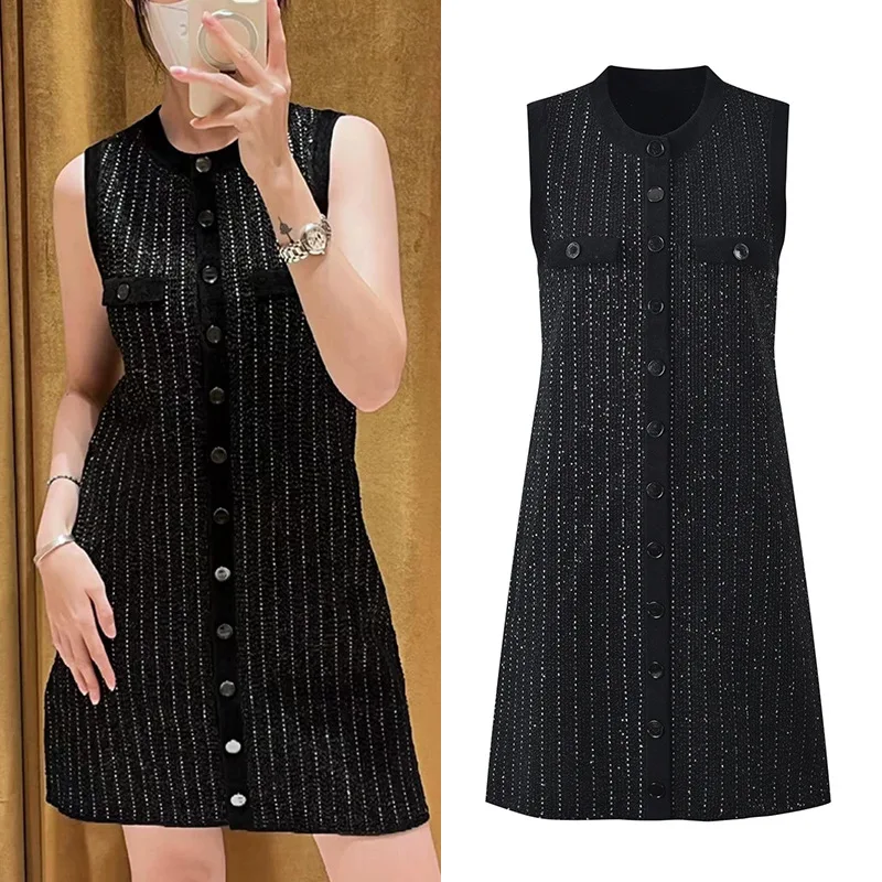 

Ele 2024 Autumn New Sle Little Fraance Wind Vertical Striped Patchwork Straight ort Svel Single Button Dr