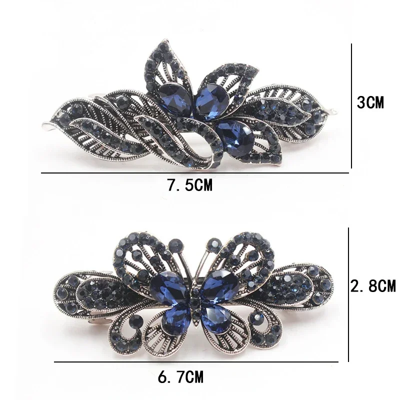 Butterfly Flower Hair Clip Barrettes For Women Metal Rhinestone Retro Style Crystal Hair Clips Hearwear Hair Styling Accessories