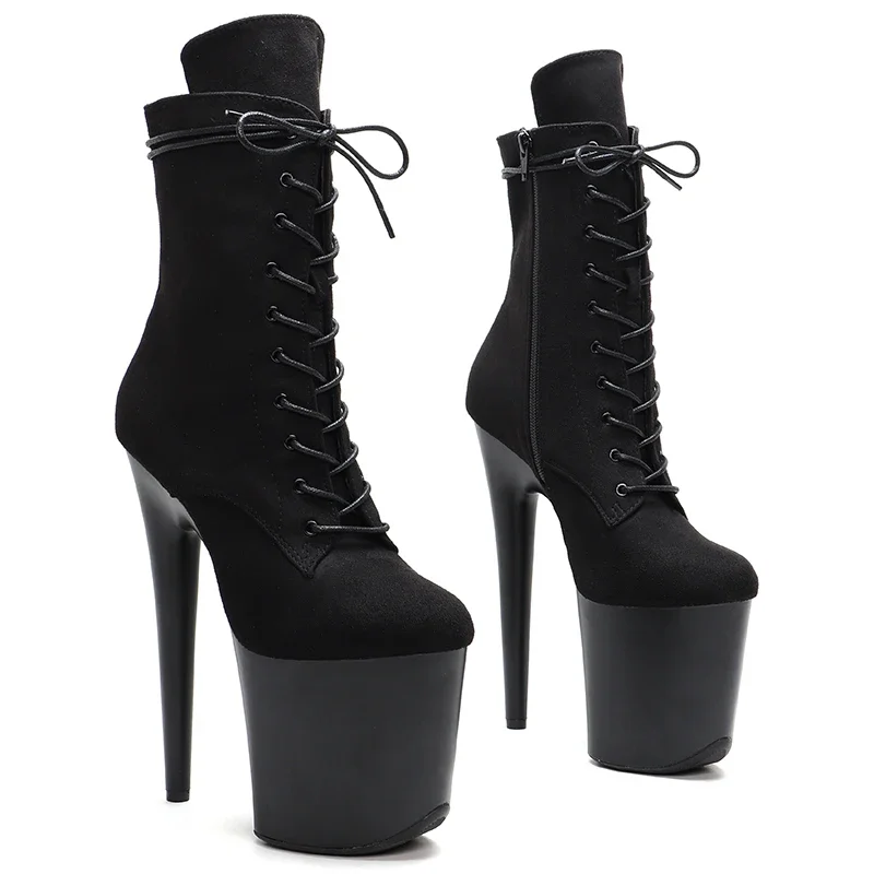 Leecabe Black 20CM/8inches Suede Upper Black Matte High Heel Platform Party Stripper Heel Pole Dance Boots
